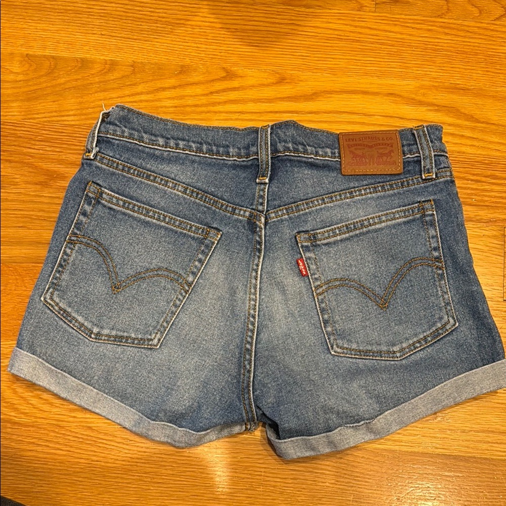 Levi's Blue Jean Shorts with Cuffed Hem and Distressed Look